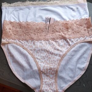 2Pr Victoria's Secret Lace Trim High Leg Brief Panties Size L